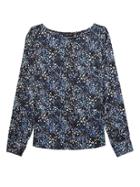 Banana Republic Womens Petite Print Covered Button-cuff Top Navy Blue Size Xs