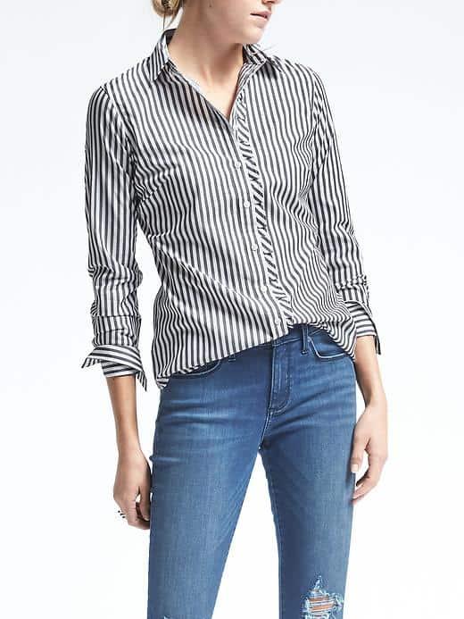 Banana Republic Womens Riley Fit Asymmetrical Ruffle Placket Shirt - Navy