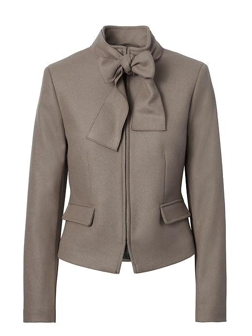Banana Republic Womens Petite Italian Melton Wool Blend Bow-neck Jacket Taupe Size 00