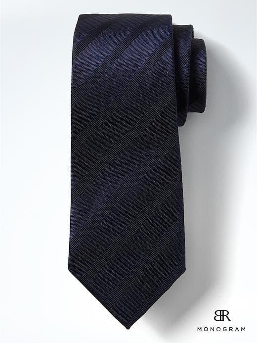 Banana Republic Monogram Stripe Silk Nanotex Tie - Navy