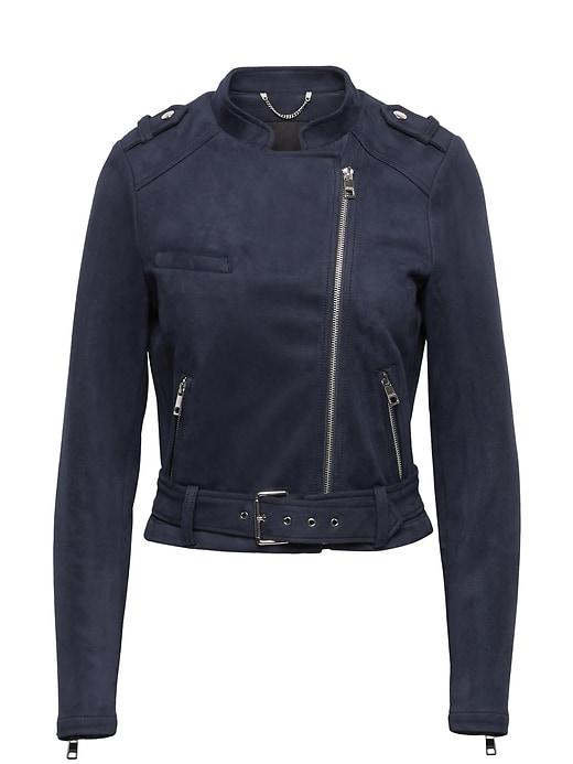 Banana Republic Womens Vegan Stretch-suede Moto Jacket Navy Size L