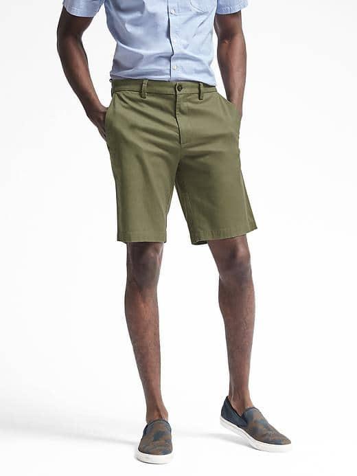 Banana Republic Mens Aiden Slim Stretch Cotton Short - Green Stripe