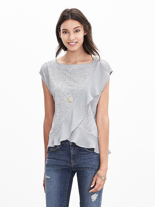 Banana Republic Womens Ruffle Cross Front Tee Size L - Heather Gray