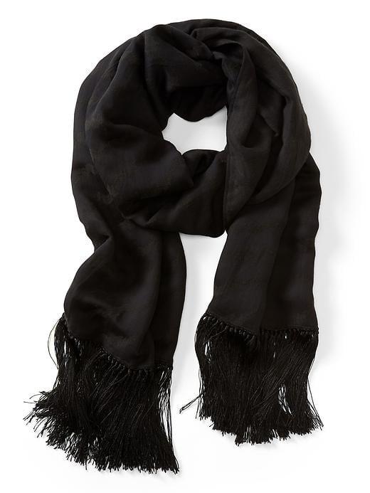 Banana Republic Womens Jacquard Fringe Rectangular Scarf - Black