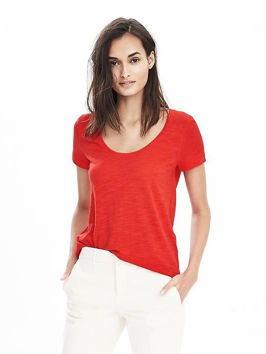 Banana Republic Womens Slub Scoop Tee Size L - Lipstick Red