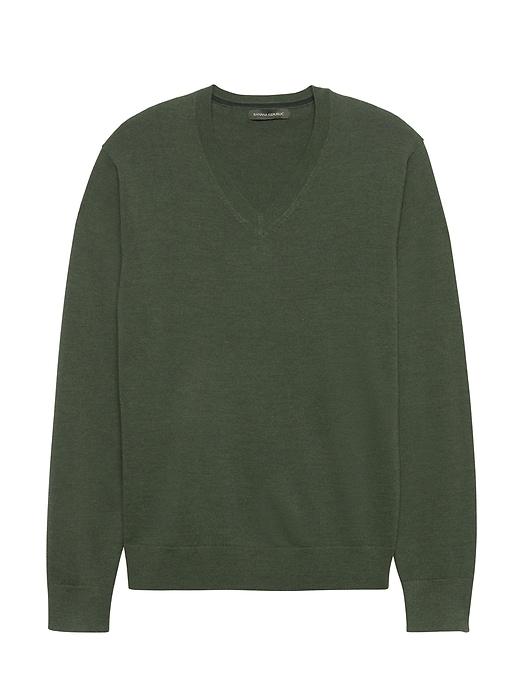 Banana Republic Mens Extra-fine Italian Merino Wool V-neck Sweater Cilantro Green Size Xs