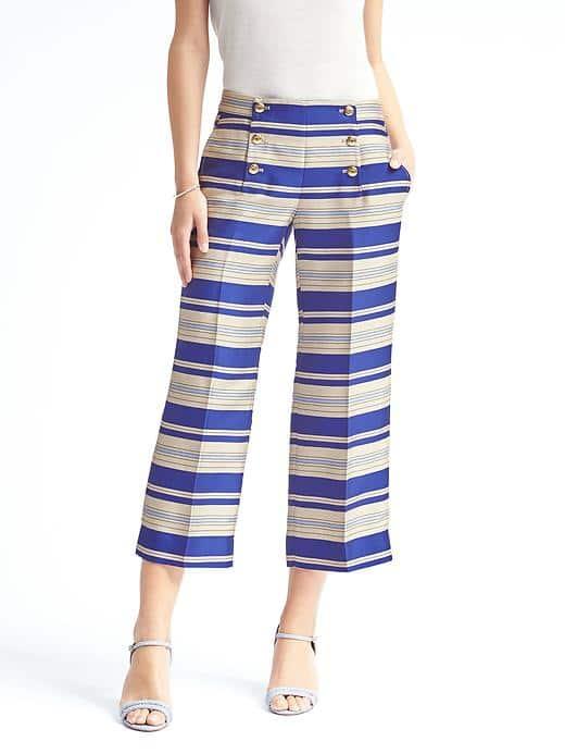 Banana Republic Wide Leg Cropped Sailor Pant - Cobalt Stripe