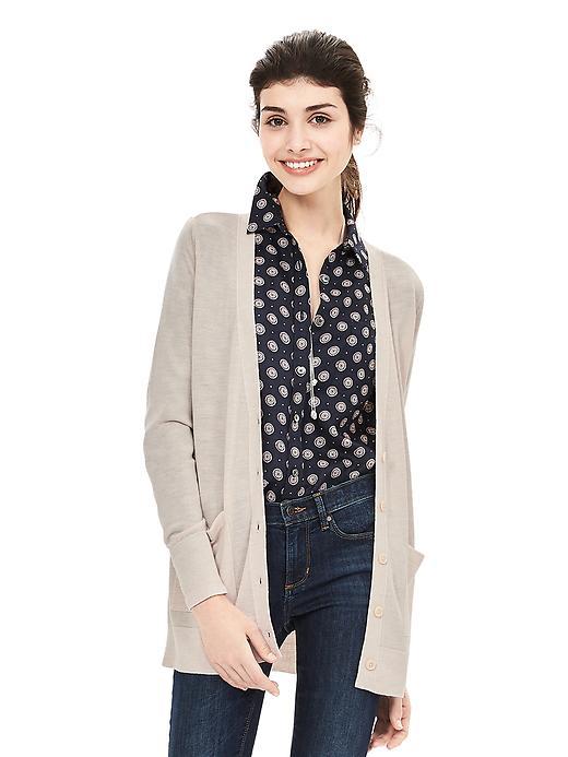 Banana Republic Womens Extra Fine Merino Wool Boyfriend Sweater Cardigan Size L - Cocoon