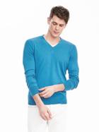 Banana Republic Mens Silk Cotton Cashmere Vee Sweater Pullover Size L Tall - Blue