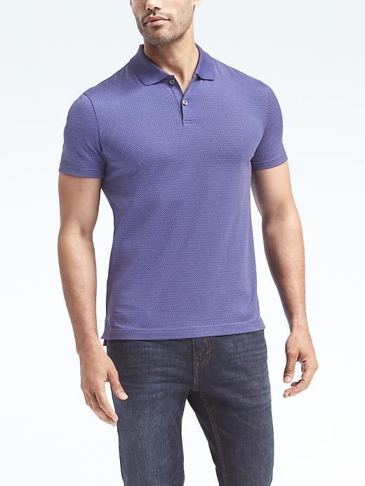 Banana Republic Mens Slim Pique Birdseye Jacquard Polo - Dark Blue