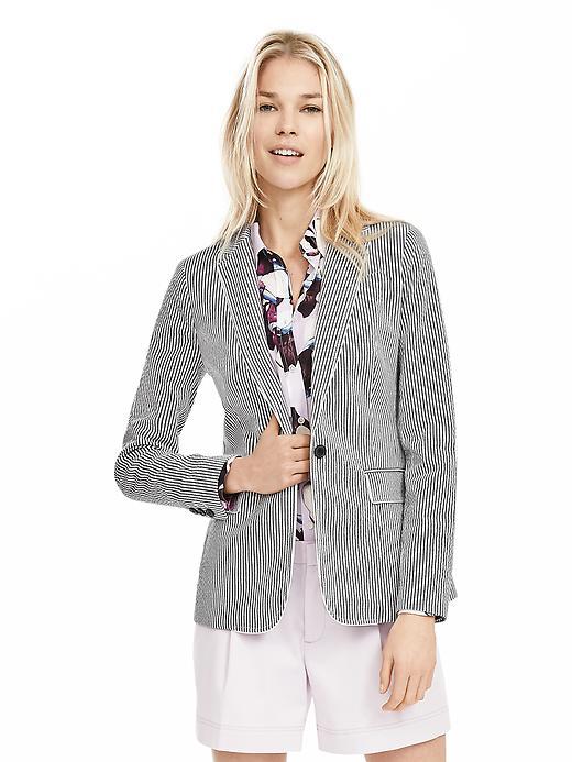 Banana Republic Seersucker One Button Blazer Size 0 Petite - Micro Stripe