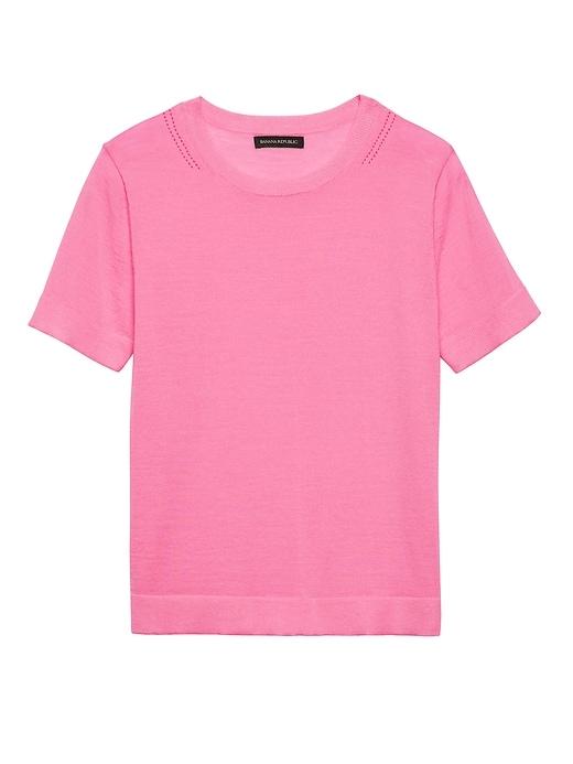 Banana Republic Womens Petite Machine-washable Merino Short-sleeve Crew Pink Passion Size L