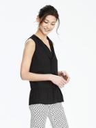 Banana Republic Sleeveless Crepe Tie Neck Blouse Size L Petite - Black