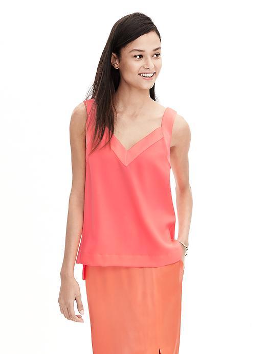 Banana Republic Womens Monogram Double Vee Tank Size L - Neon Coral Volt