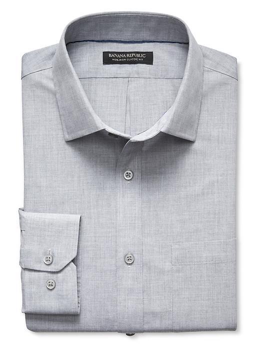Banana Republic Mens Classic Fit Non Iron Gray Shirt Size L Tall - White