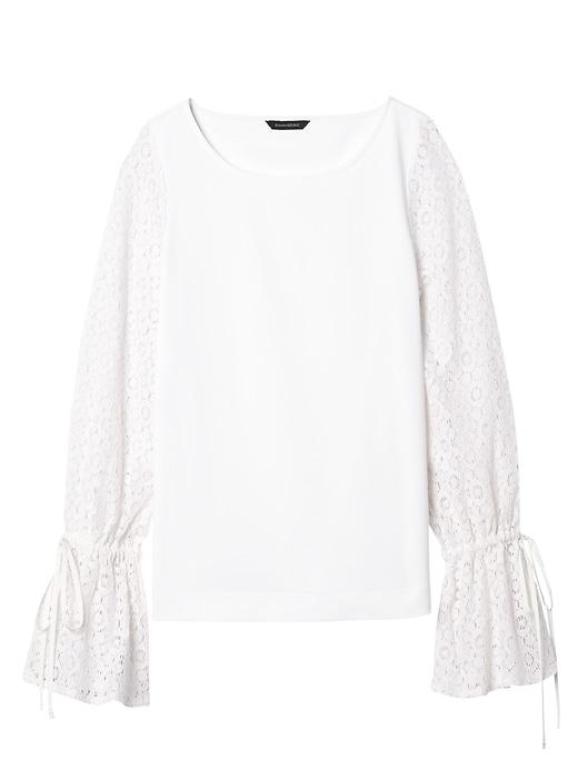 Banana Republic Womens Lace-sleeve Top With Ties White Size Xl