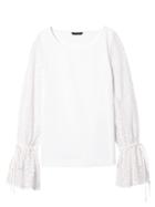 Banana Republic Womens Lace-sleeve Top With Ties White Size Xl