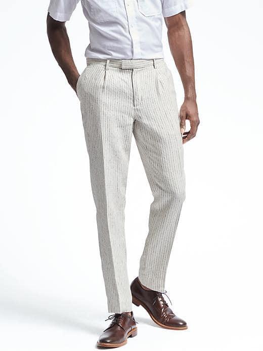 Banana Republic Mens Heritage Slim Single Pleat Linen Pant - Natural