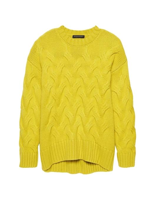 Banana Republic Womens Cashmere Cable-knit Crew-neck Sweater Citron Yellow-green Size Xxs