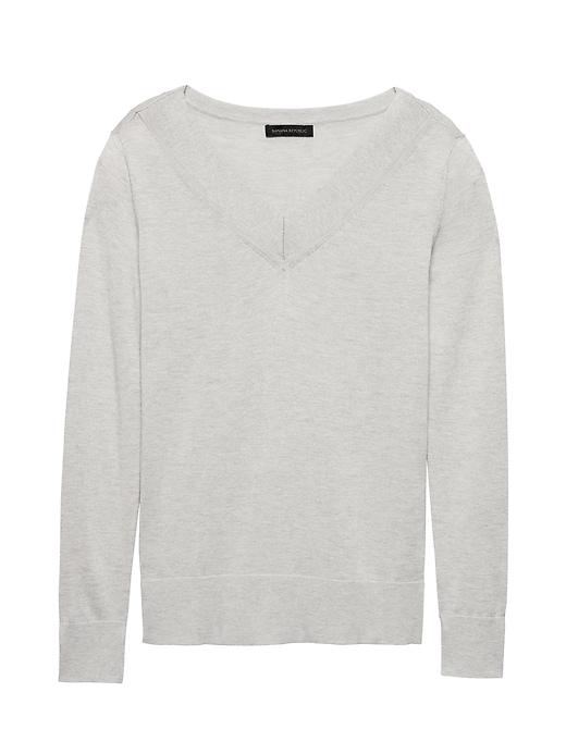 Banana Republic Womens Silk Cashmere Varsity V-neck Sweater Heather Light Gray Size M