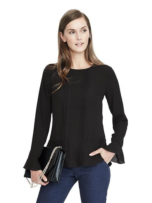 Banana Republic Womens Flounce Sleeve Blouse - Black