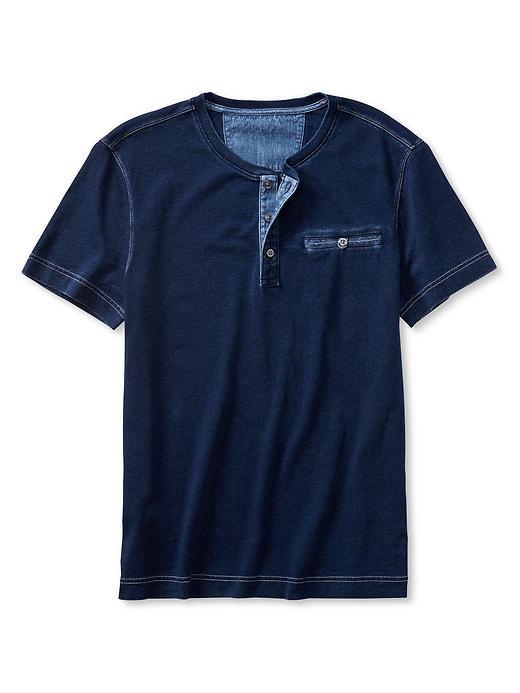Banana Republic Mens Indigo Short Sleeve Henley Size L Tall - Medium Wash