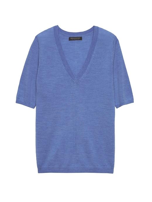 Banana Republic Womens Machine-washable Merino V-neck Sweater Heather Blue Size M