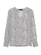 Banana Republic Womens Leopard Print Drapey V-neck Top White Size Xxs