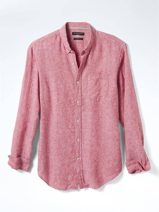 Banana Republic Mens Camden Fit Check Linen Shirt - Red