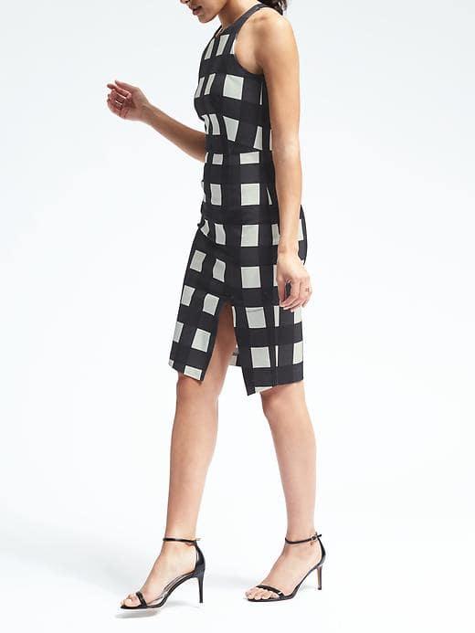 Banana Republic Womens Gingham Bistretch Sheath Dress - Black