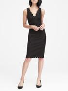 Banana Republic Womens Petite Scalloped Bi-stretch Sheath Dress Black Size 00