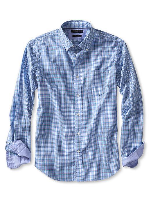 Banana Republic Mens Camden Fit Check Custom 078 Wash Shirt Size L Tall - Blue