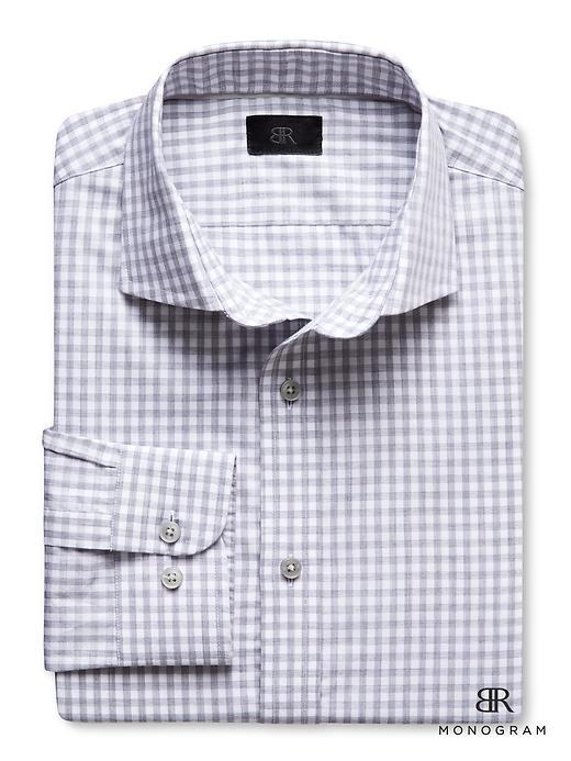 Banana Republic Mens Monogram Italian Woven Gray Gingham Shirt Size L - Gray Heather