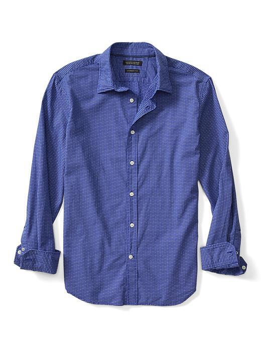 Banana Republic Mens Camden Fit Mini Gingham Custom Wash Shirt - Blue Violet