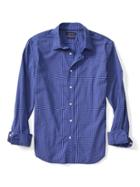 Banana Republic Mens Camden Fit Mini Gingham Custom Wash Shirt - Blue Violet