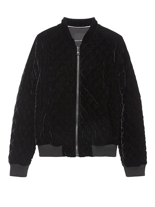 Banana Republic Womens Velvet Quilted Bomber Jacket Black Size Xs