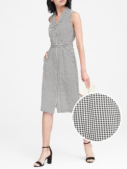 Banana Republic Womens Elephant Print Washable Silk Trench Dress Black & White Elephant Print Size 4