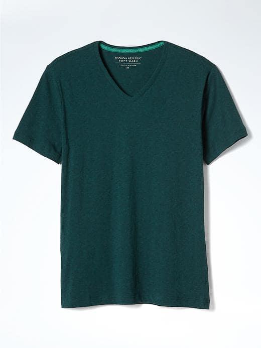 Banana Republic Mens Short Sleeve Soft Wash Vee - Green Grove