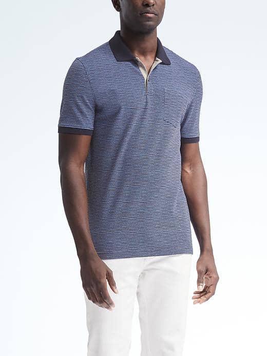 Banana Republic Mens Pique Diamond Print Polo - Cerulean Blue
