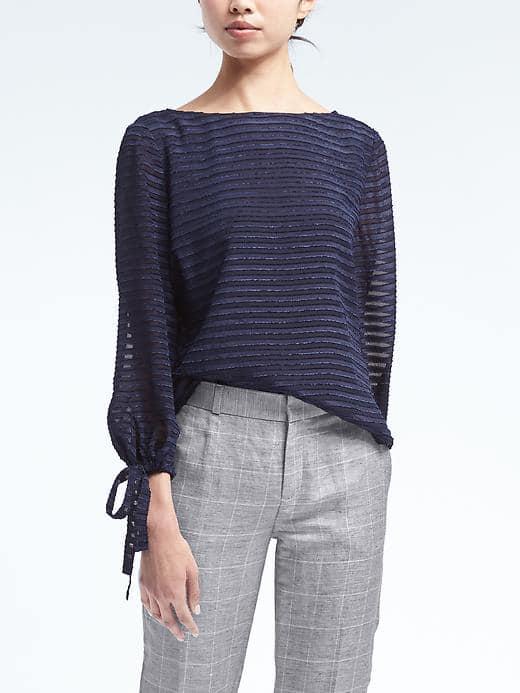 Banana Republic Easy Care Bow Sleeve Top - Dark Night