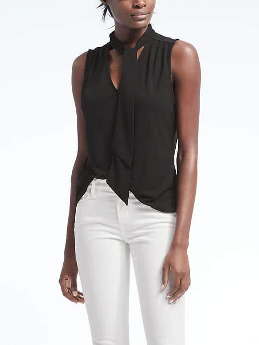 Banana Republic Womens Tie Neck Top - Black