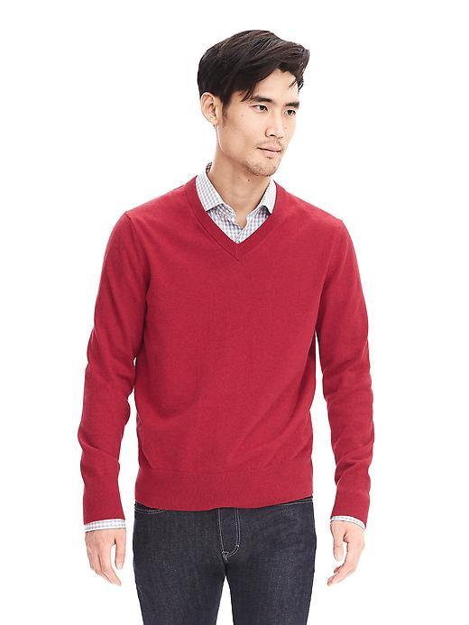 Banana Republic Mens Cotton Cashmere Vee Pullover Size L Tall - Red