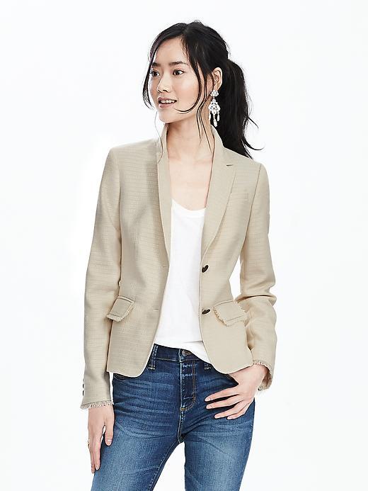 Banana Republic Textured Neutral Blazer Size 00 Petite - Organic Natural