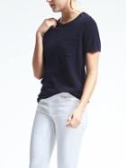 Banana Republic Womens Italian Cashmere Blend Pocket Tee - Navy
