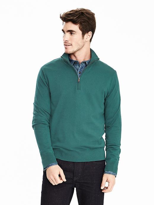 Banana Republic Mens Pima Cotton Cashmere Half Zip Pullover Size L Tall - Deep Hunter