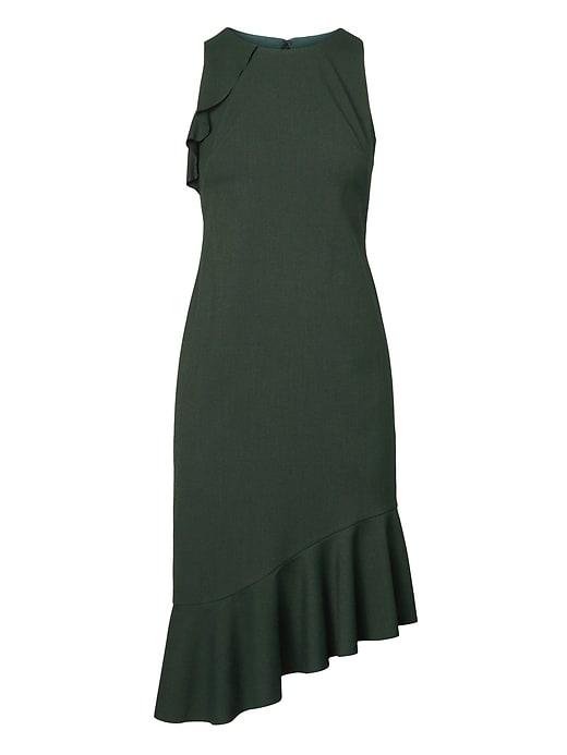 Banana Republic Womens Flounced Sheath Dress Olive Size 4