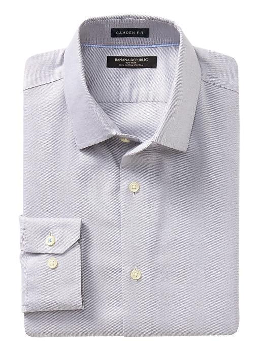 Banana Republic Mens Camden Standard-fit Cotton Stretch Non-iron Solid Shirt Smoke Gray Size M
