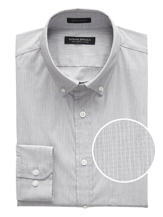 Banana Republic Mens New Slim-fit Tech-stretch Cotton Windowpane Shirt Sidewalk Gray Size S