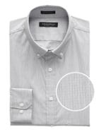Banana Republic Mens New Slim-fit Tech-stretch Cotton Windowpane Shirt Sidewalk Gray Size S