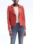 Banana Republic Womens Classic Leather Moto Jacket - Bright Red
